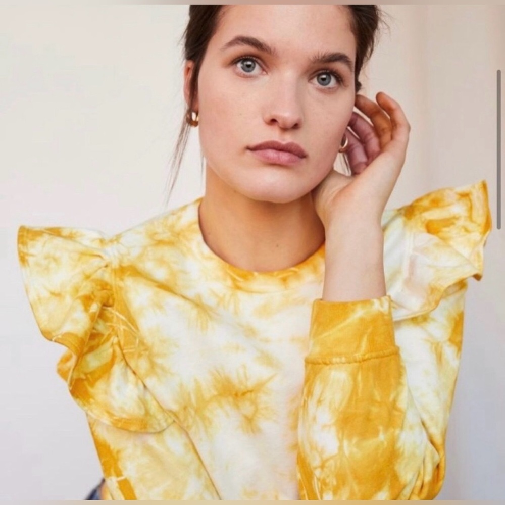 Clare V Marigold tie dye ruffle shoulder pullover sweatshirt sz S